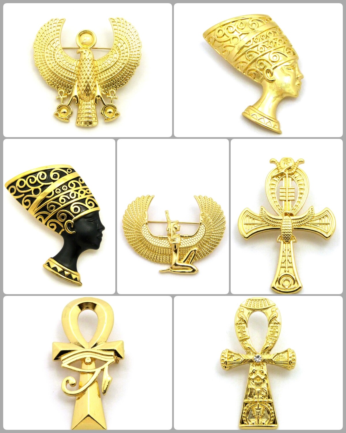Hip Hop Egypt Horus Bird, Nefertiti, Ankh, Ma’at Brooch Pins Fashion Accessory