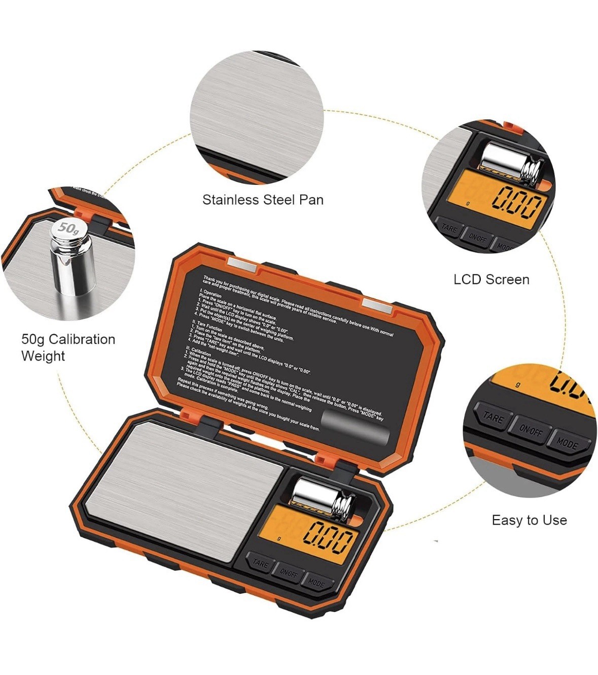 Orange Digital Pocket Scale 200g x 0.01g Jewelry Gold Gram Herb Karat Weight