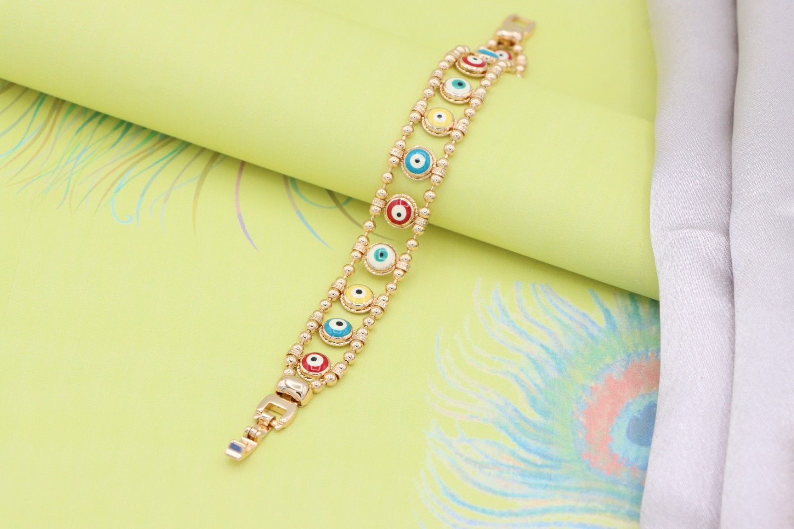 Colorful Evil Eye Beaded Rose Gold Bracelet, XPBL0762