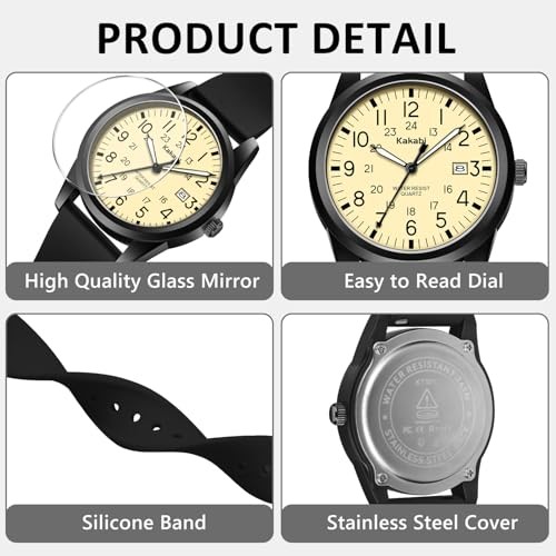 Men’s Easy to Read Watch, Unisex Military Sport Analog Quartz Casual 03-Apricot