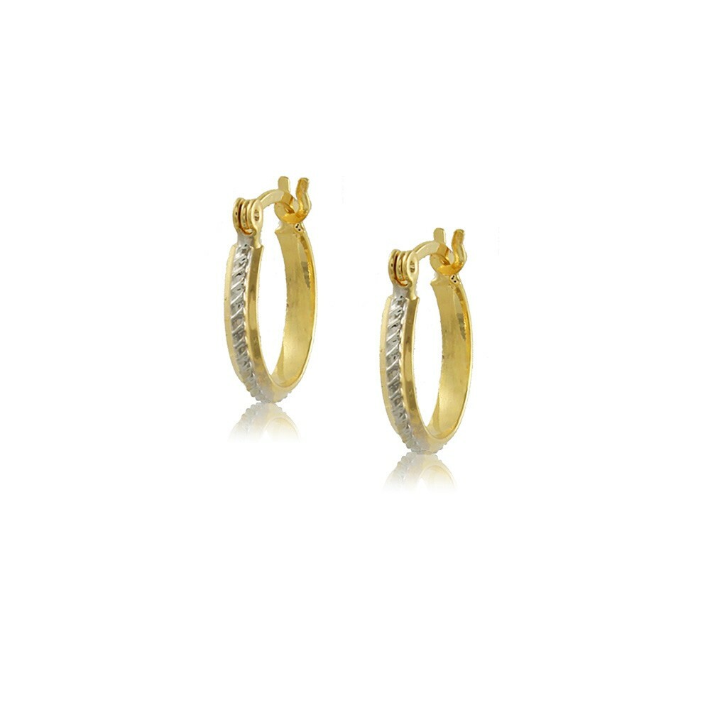 18K Gold Plated Round Hoop 2 tones Earring diam 15mm/0.6in width 2.7mm/0.1in