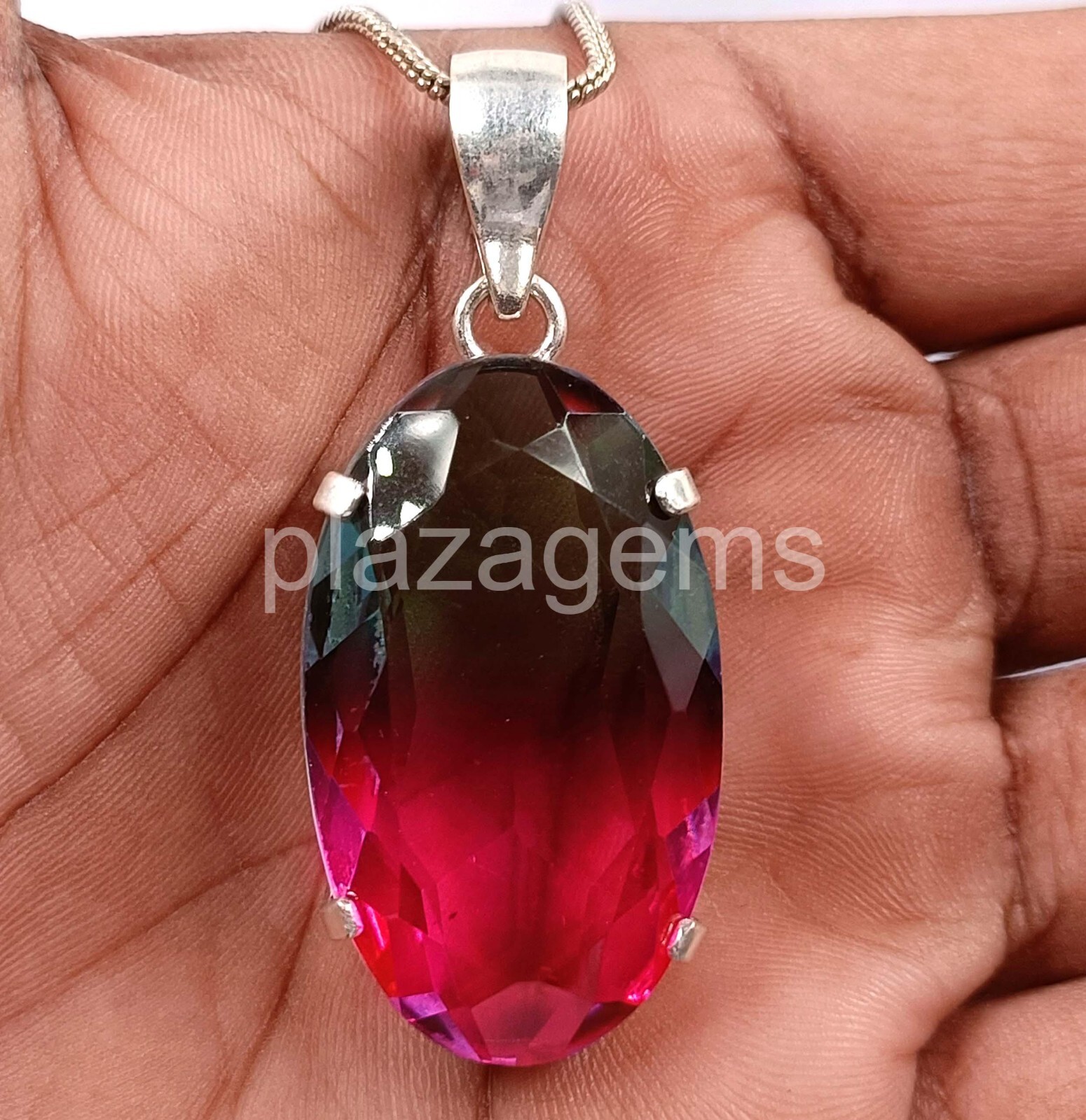 68.50 Ct Oval Cut Bi-Color Pendant 925 Strealing Silver EGL 4RDR