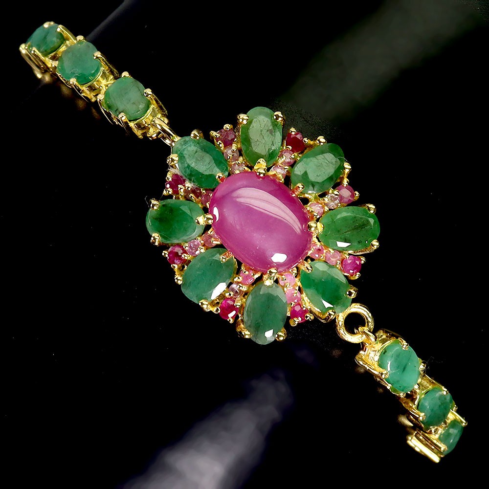 925 Sterling Silver Bracelet Oval Ruby 11x8mm Emerald Gemstone Jewelry 7.5inches