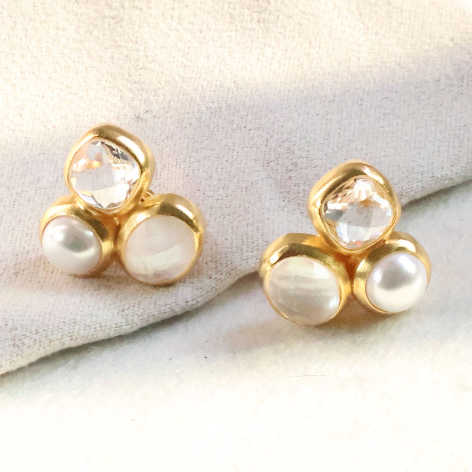 Julie Vos Kaleidoscope Iridescent Clear Crystal Gold Stud Earrings | NEW