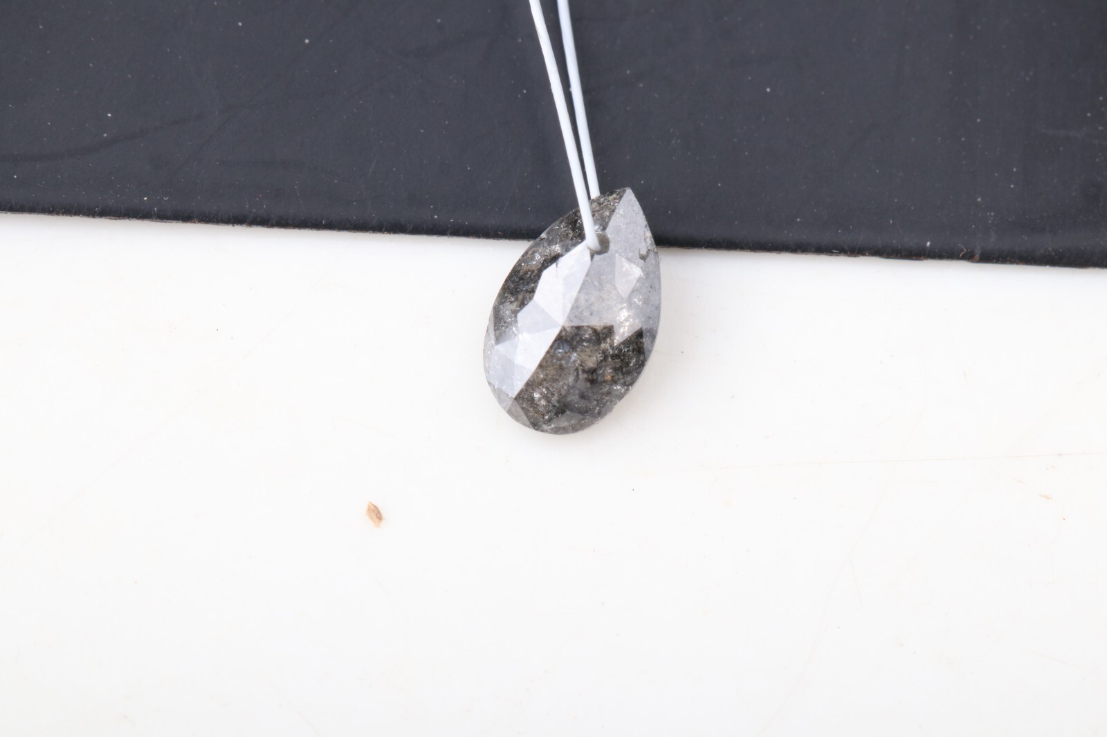 0.65ct Gray Salt Pepper Diamond Drilled Pear Cut Loose Diamond 7.21mm DB162