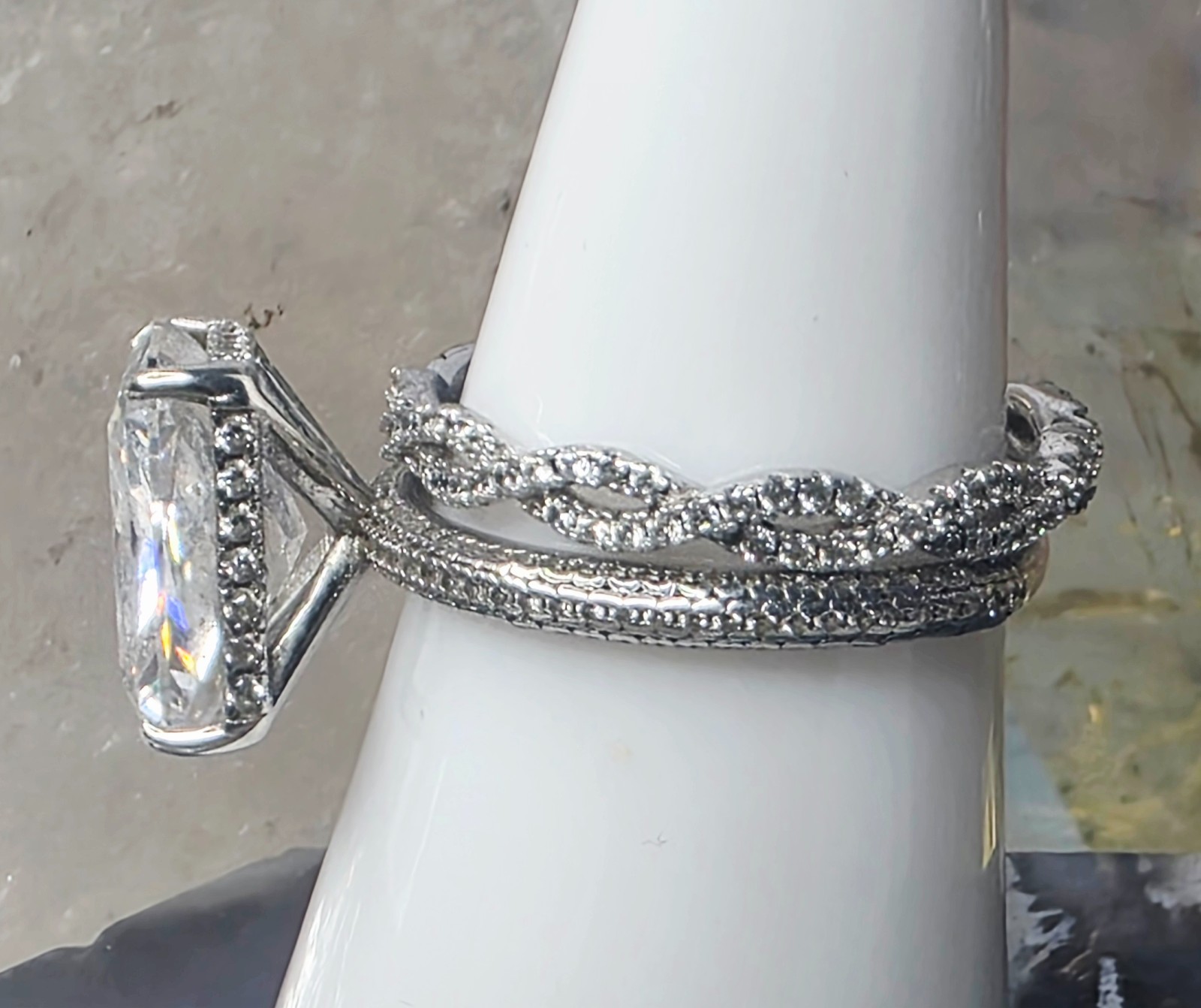 925 Sterling Silver CZ Bridal Ring Set Solitaire Engagement & Eternity Band Ring