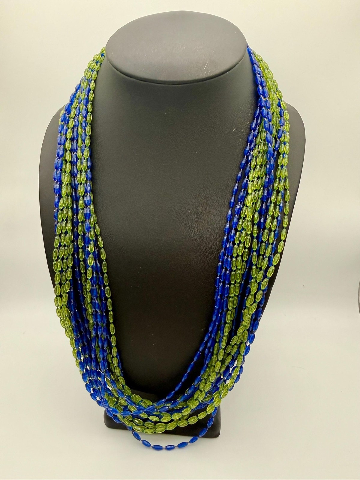 Vintage 1960s Cobalt Blue & Chartreuse Lucite Multi-Strand Necklace | 52” Long L
