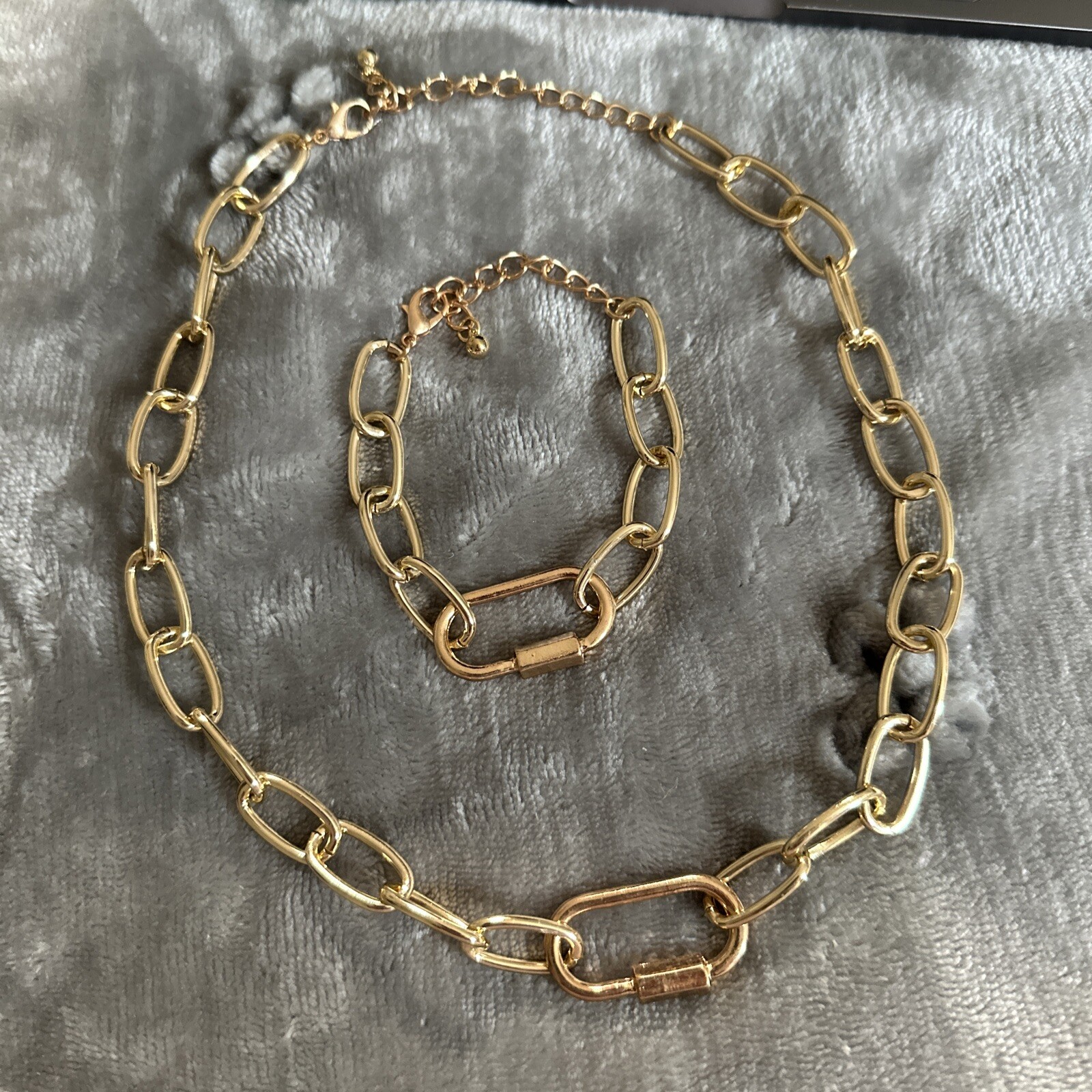 Fashion Women Chain Gold Metal Bracelet Necklace Jewelry Set