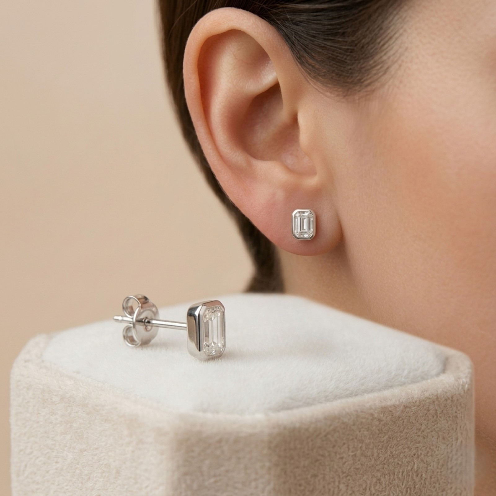 1.50 Carat Emerald Shape Moissanite Stone Stud Earring in Solid Gold For Women