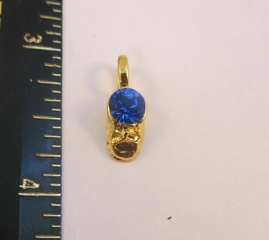 14KT GOLD EP SEPTEMBER BLUE CRYSTAL BABY SHOE BIRTHSTONE CHARM PENDANT