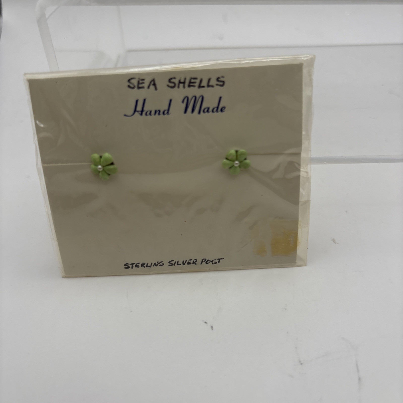 Vtg~Real Seashell Pierced Earrings~Black,2- Green, and Fossil Shark Teeth