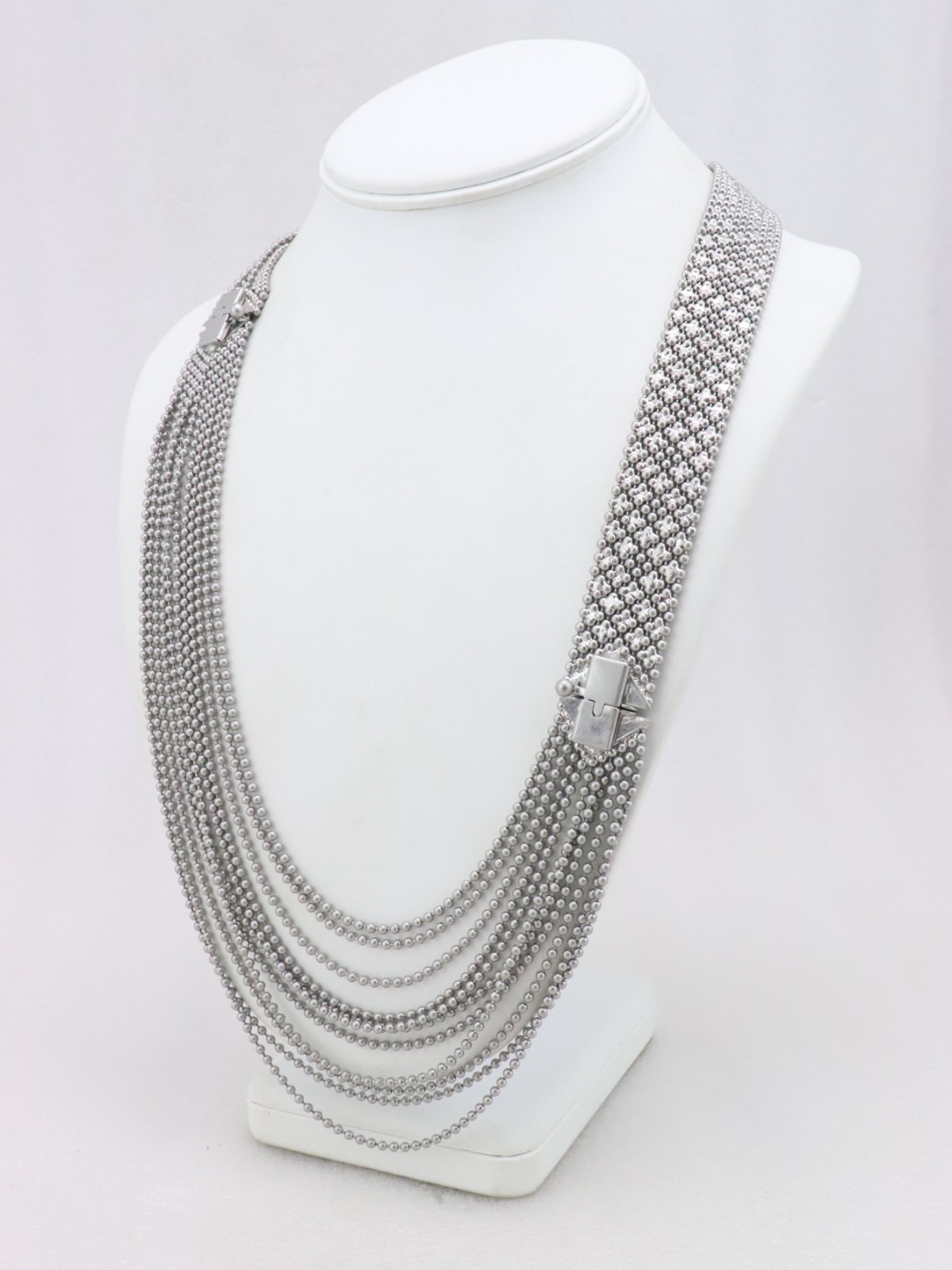 Long 33″ Cabi Convertible Silver Tone Chain Necklace Adjustable Length Runway