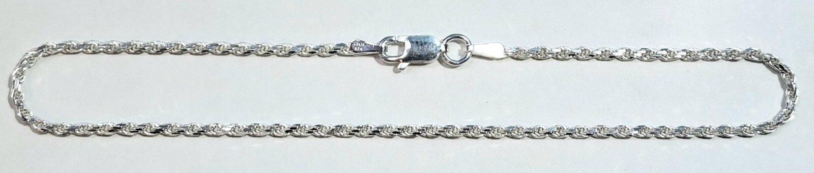 Rope Link Bracelet 8 inch Long 925 Sterling Silver 2 mm wide made in Italy