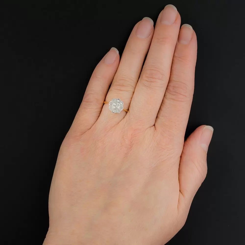 Vintage Art Deco 0.36ct White Round Bezel Set Engagement Ring 14K Gold Finish