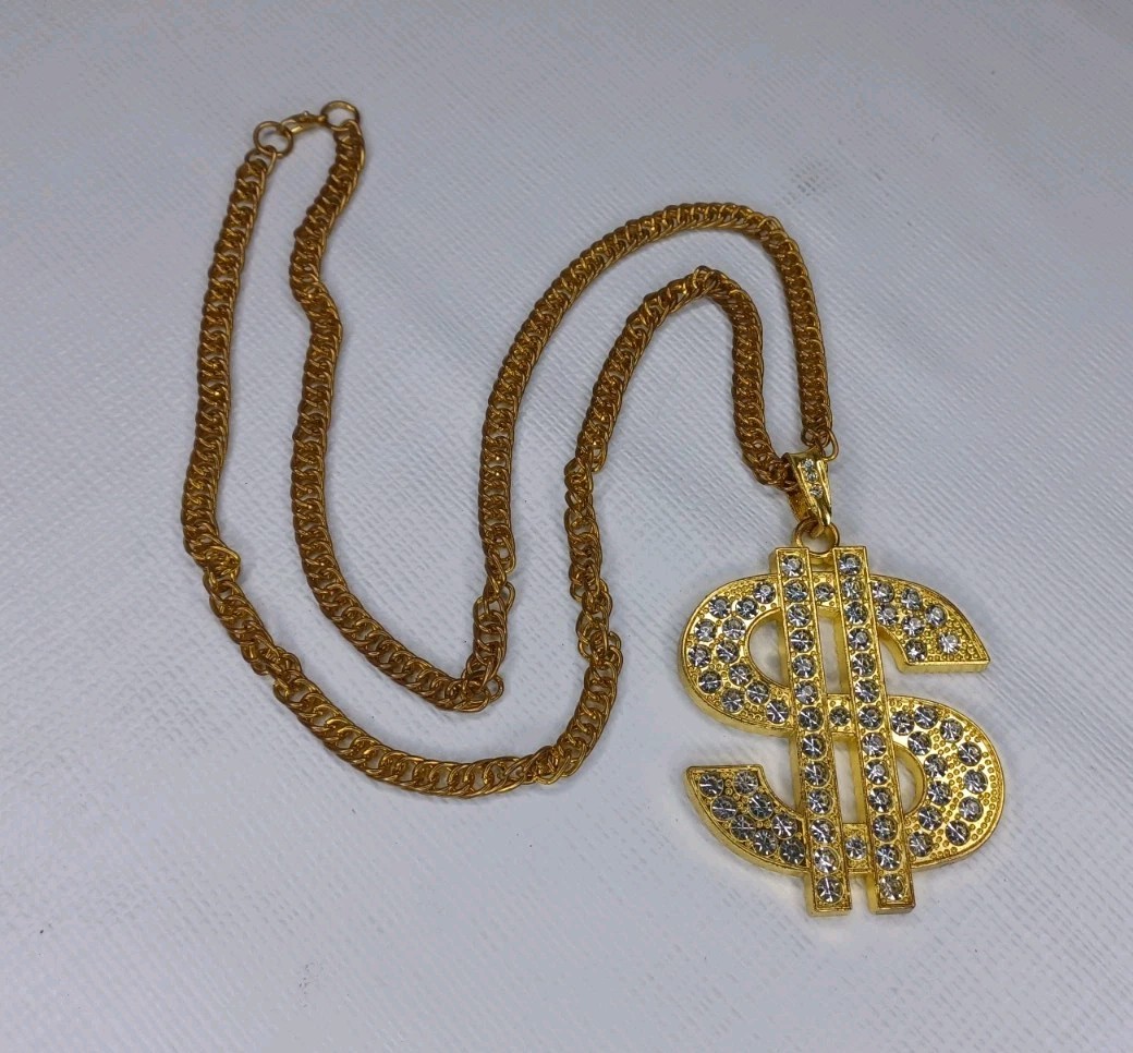 Dollar Sign Bling Metal Necklace Hip Hop Costume Jewelry Accessory