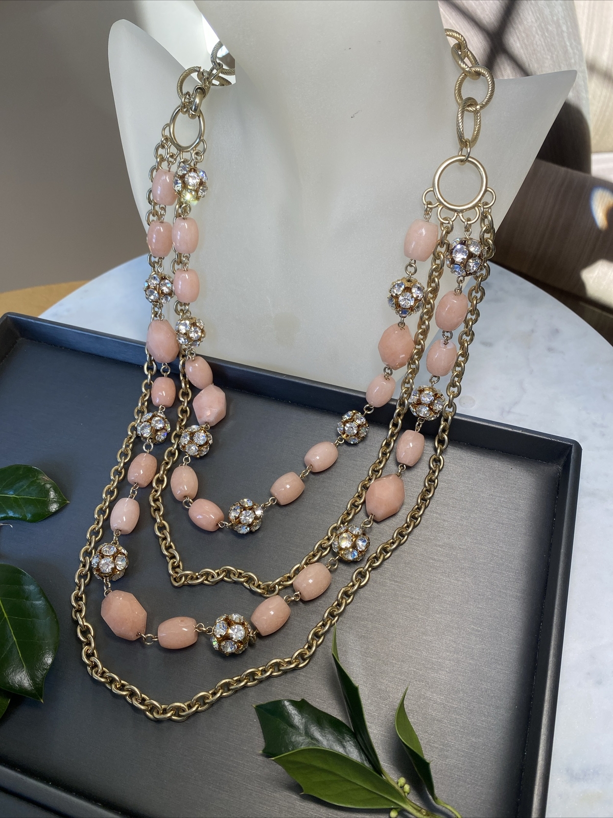 Vintage Necklace Estate Jewelry Pre-Owned Pink Gem Unusual Layered Sautoir