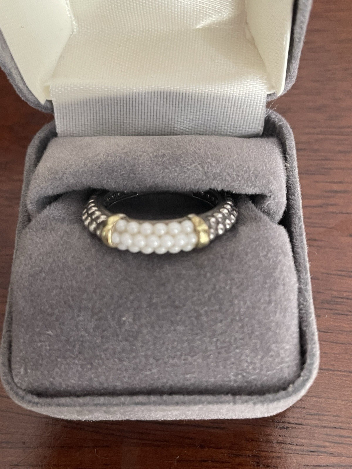 Vintage Lagos Caviar Marked 18k Sterling Silver 925 White Ceramic Ring Size 7