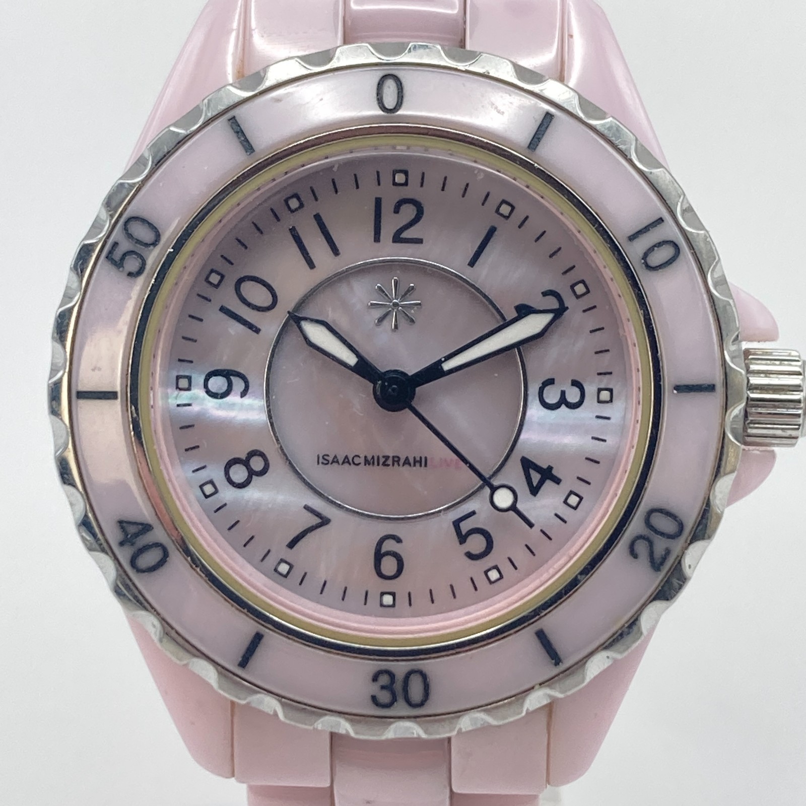 Isaac Mizrahi Live Women’s Watch 35mm Pink MOP Ceramic WR 30M New Battery 7.25″