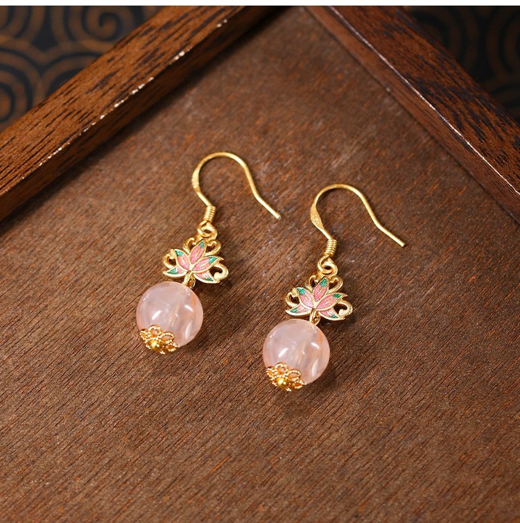 Natural Pink Crystal Drop Earrings Gemstone Dangle 18K Gold Plated Boho Chic