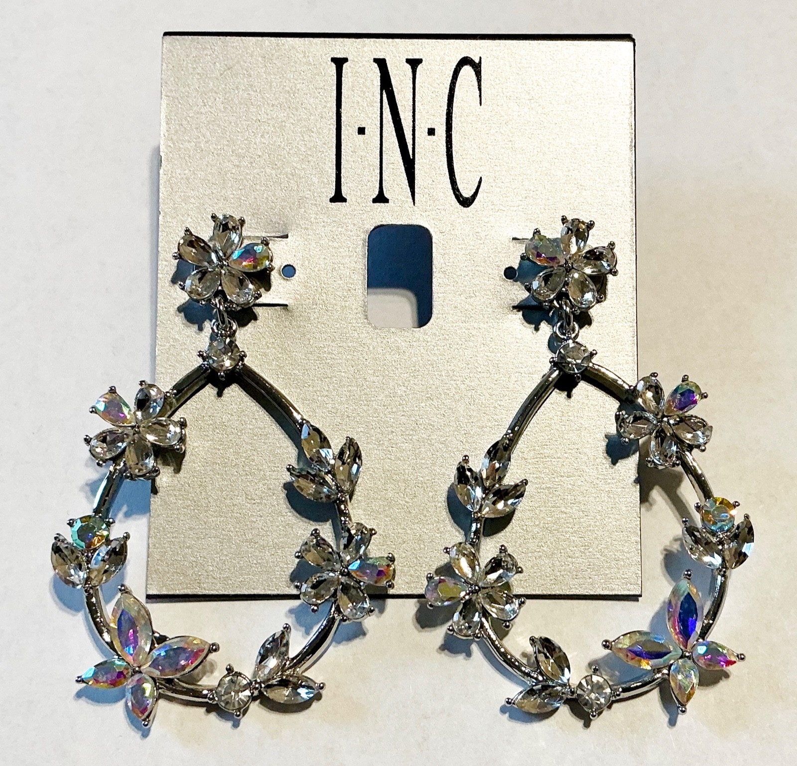 Lux INC International Concepts Earrings- Silver Hoop with Crystal Accents