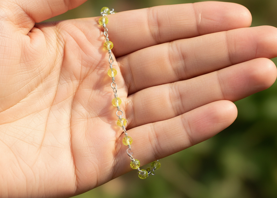 Chic Topaz Yellow Bead Boho Anklet | Silver Tone Brass Chain Designer Anklet