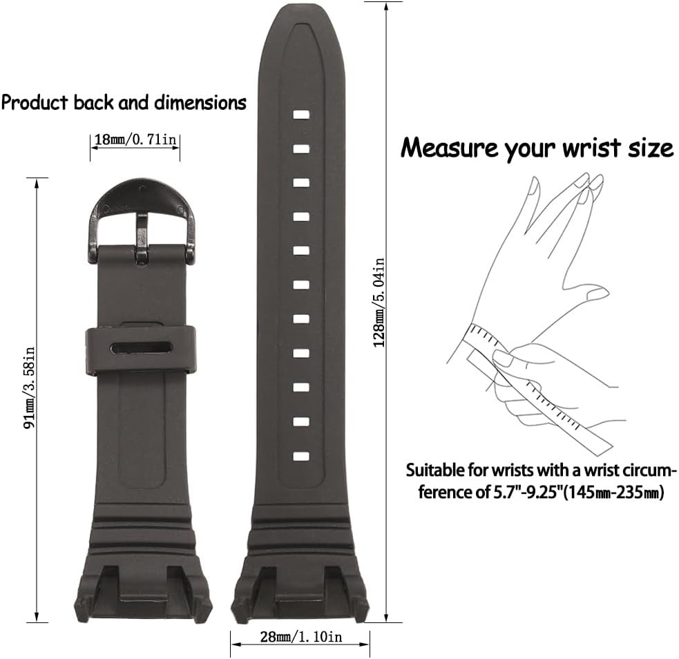Resin Replacement Watch Band Compatible With Casio W 96H Mens Black Resin Strap