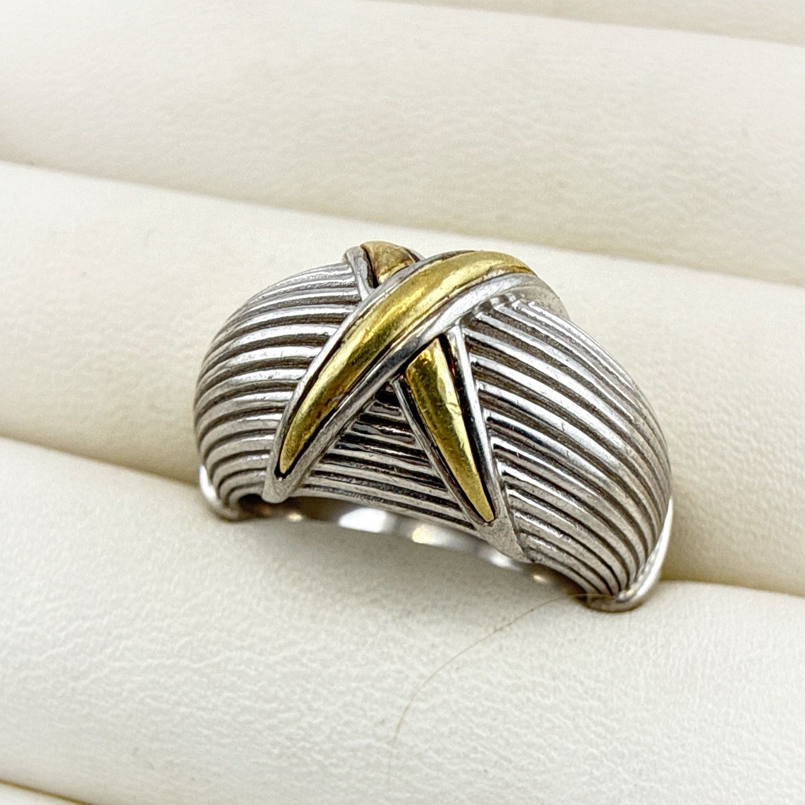 Ann King Ring Sterling Silver 18k Yellow Gold Cable Dome 3D Modernist Size 7 QVC