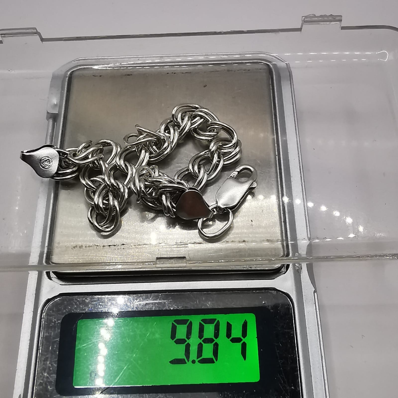 925 Sterling Silver Double Link Curb Charm Chain Bracelet 9.84g Lobster Clasp