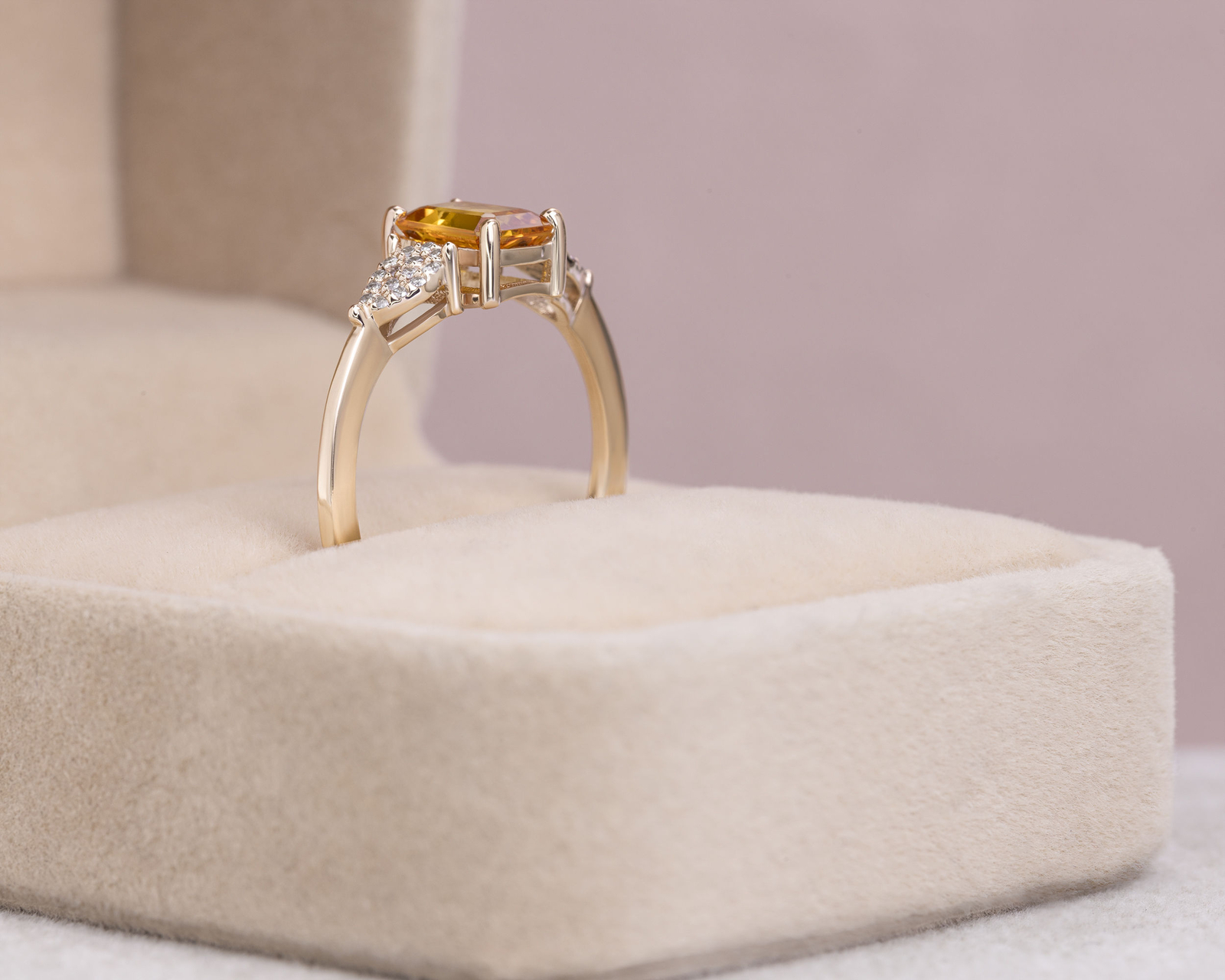 1.55 Ct Emerald Orange Sapphire & Natural Diamond Ring in 14K Rose Gold SI2-I1