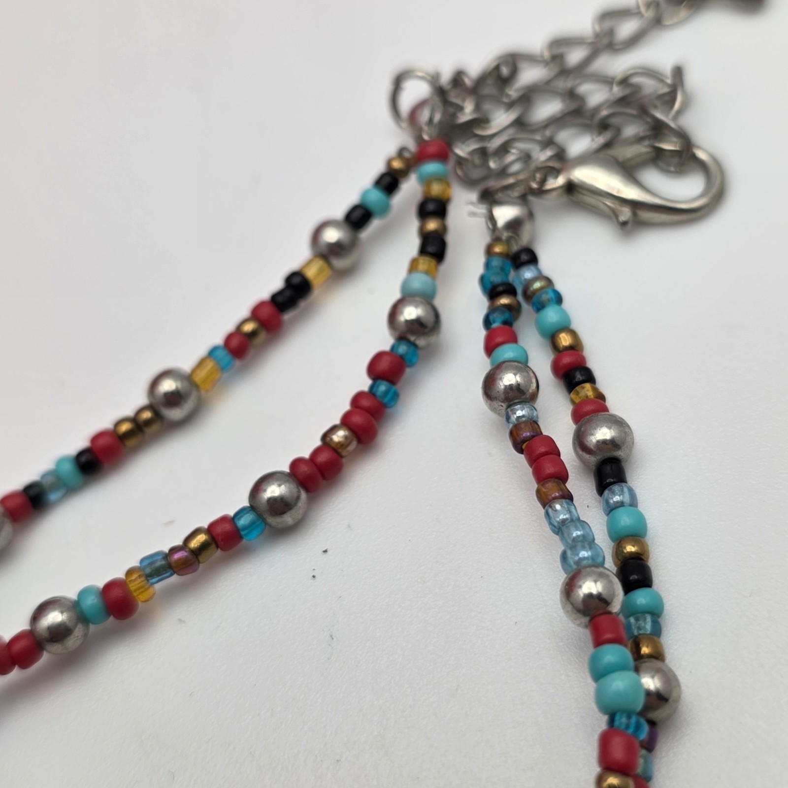 Southwestern Cross Pendant Necklace Multicolor Stone Ceramic Glass Beads 20 in