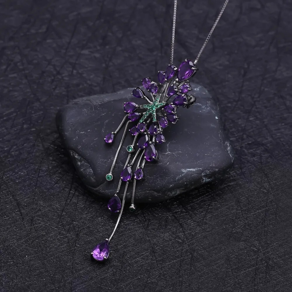 8.88Ct Natural Amethyst Gemstone Luxury Neo-Gothic Pendant and Brooch Necklace