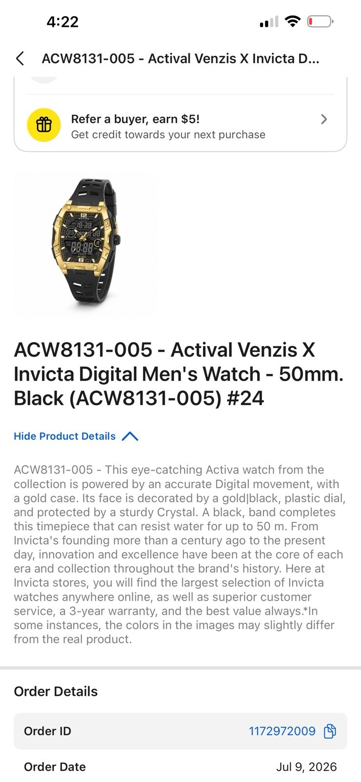 Activa X Invicta ACW8131-005 Men’s Digital Analog Watch 50mm Black Gold New