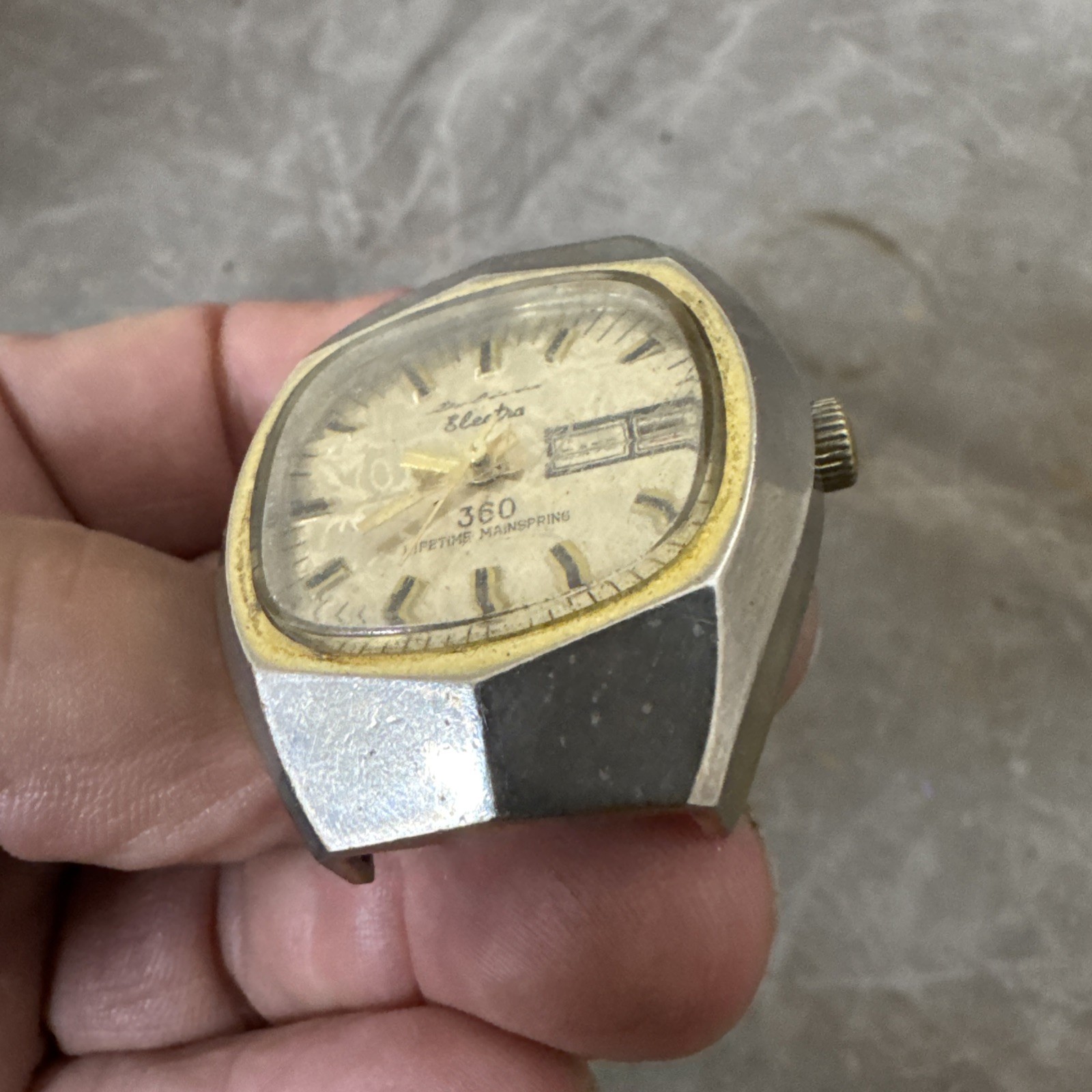 Vintage Bolivia Electra 360 Lifetime Mainspring Working Day Date Design Inset