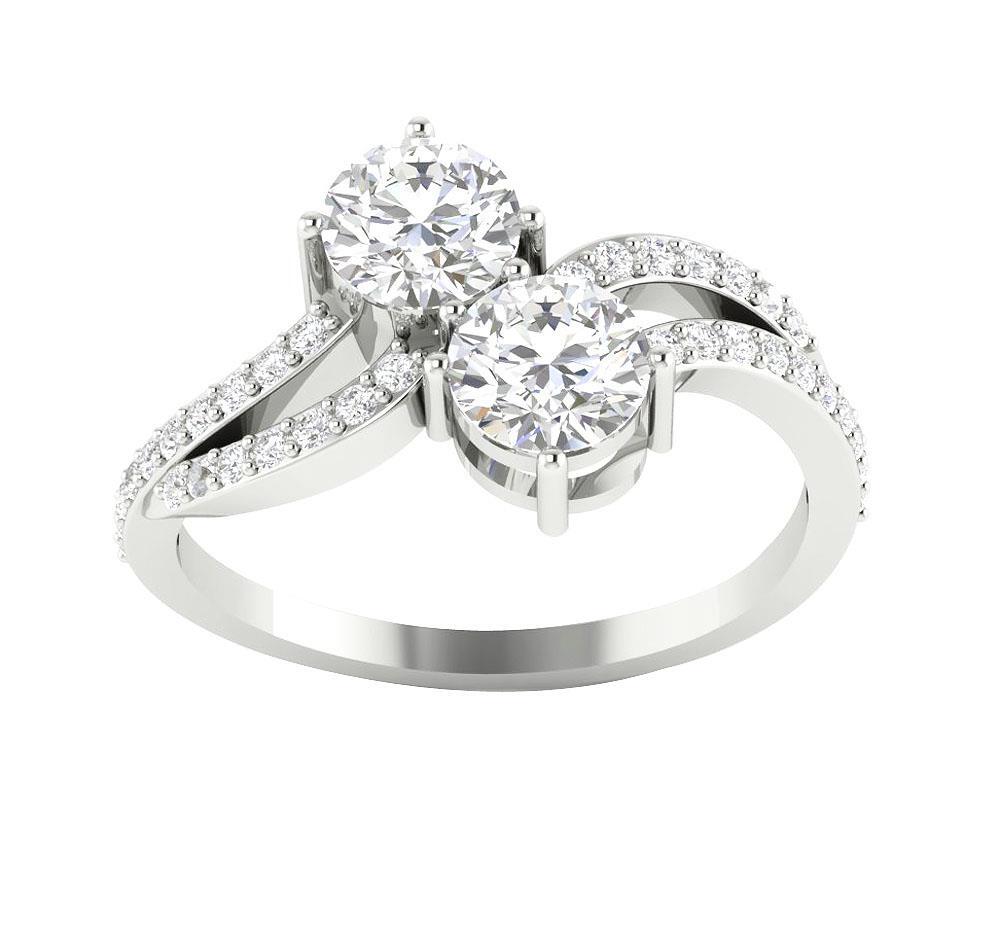14K Gold VS F 1.50Ct Forever Us 2 Stone Lab Grown Diamond Solitaire Wedding Ring