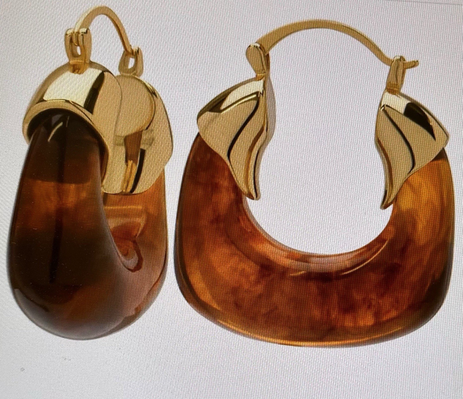 NEW! Faux Tortoiseshell Chunky Hoop Earrings W Gold Plating By Victoria Townsend
