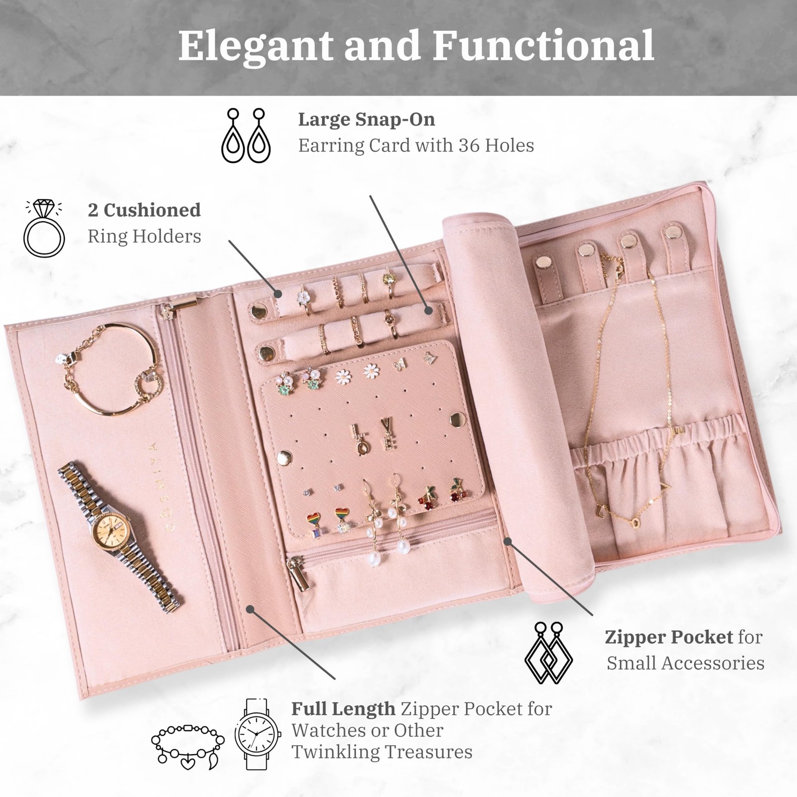 Personalized Initial Travel Jewelry Case – Monogram Custom Gifts For Women, B…