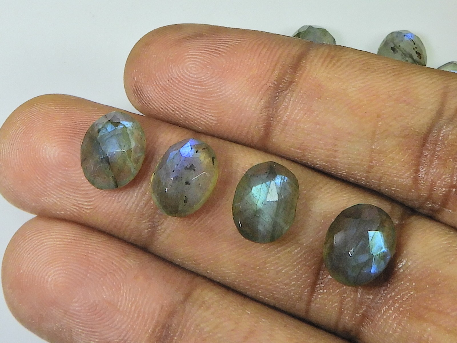 24Pcs 8X10MM Natural Labradorite Both Side Checker Cut Oval Loose Gemstone