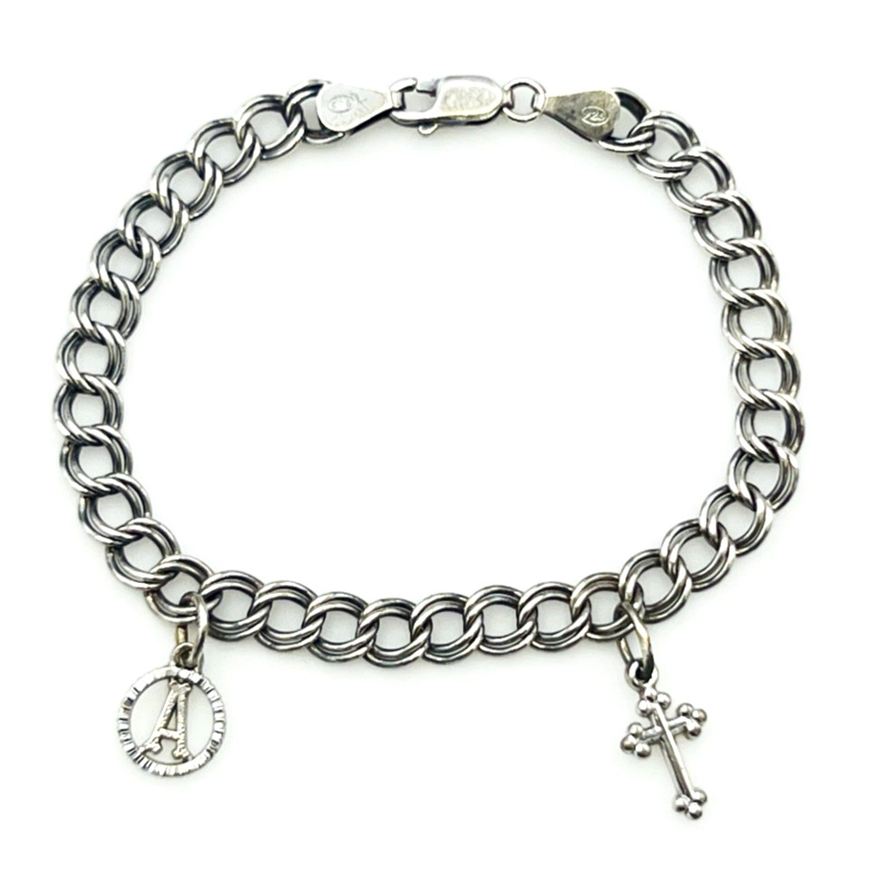 Vintage Sterling Silver Rembrandt RQC Bracelet Bottony Cross Initial A Charms