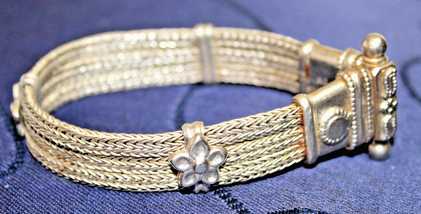 BALI ARTISAN DESAK SUARTI WOVEN 900 SILVER STAITON SCREW CLASP BRACELET 46g