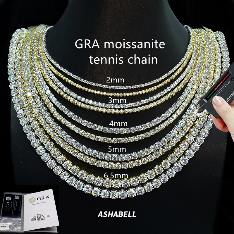 2-5mm VVS MOISSANITE Tennis Chain Necklace – 925 Sterling Silver Birthday Gift
