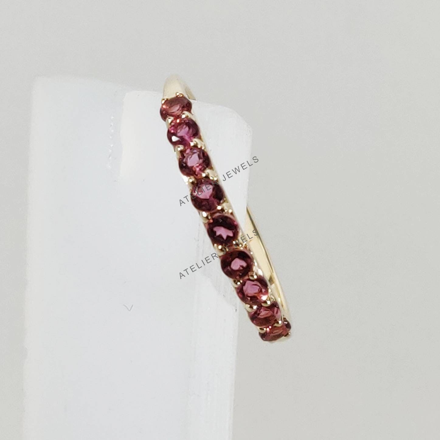0.36 Ct Natural Pink Tourmaline Band Ring 14K Yellow Gold Minimalist Statement