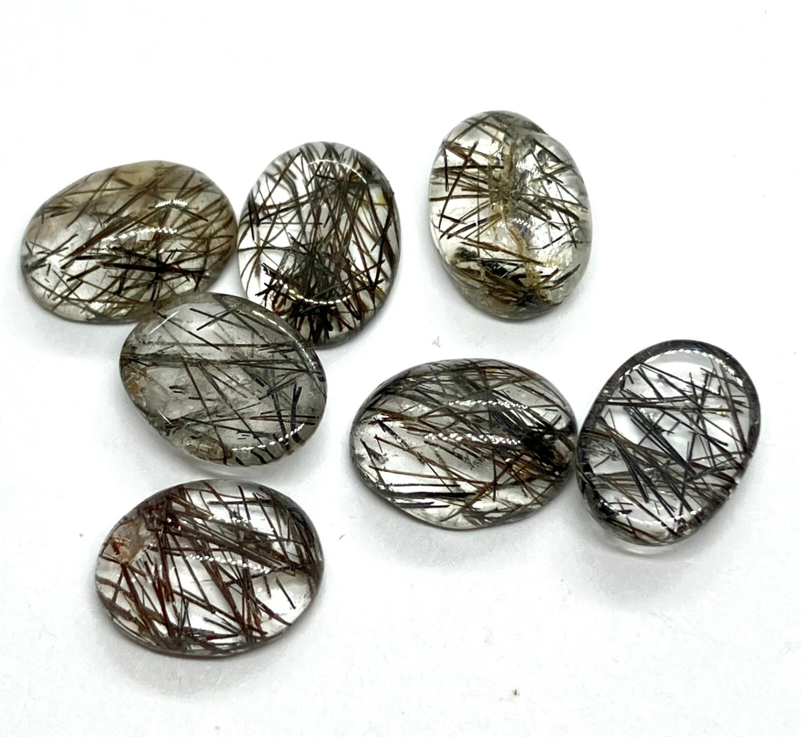 Black Rutile Flat Back Oval Cabochon AAA Natural Loose Gemstone Making Jewelry