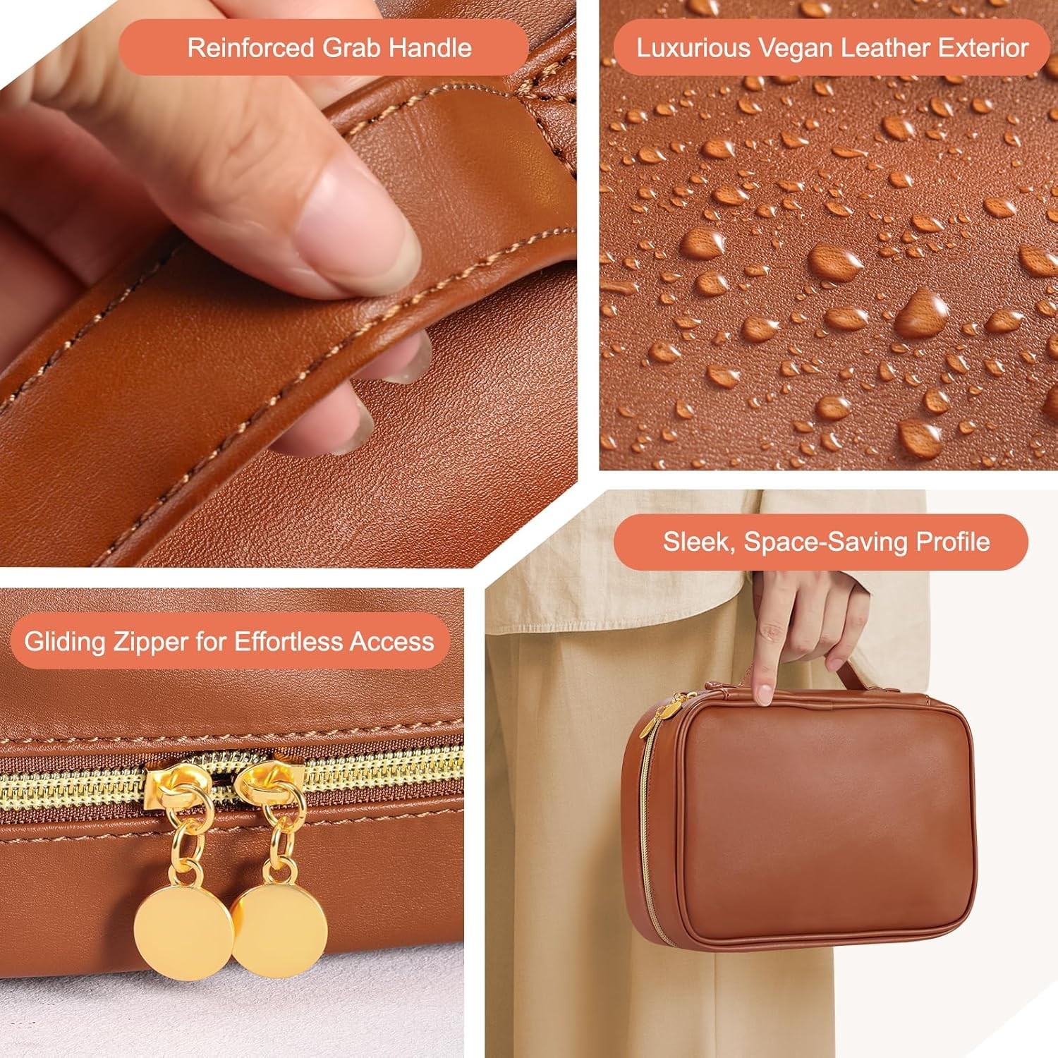 Leather Jewelry Case Organizer with Clear Pouch for Travel and Home Storage