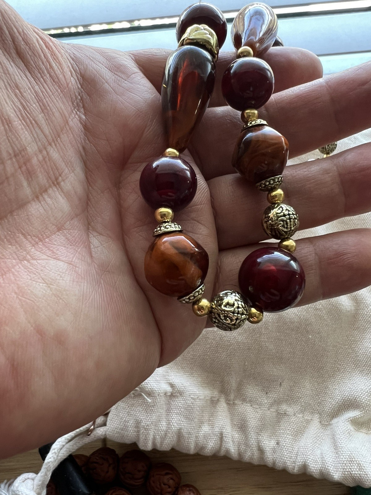 Creamy Blood Amber Gradient Beaded Necklace, 24 inches