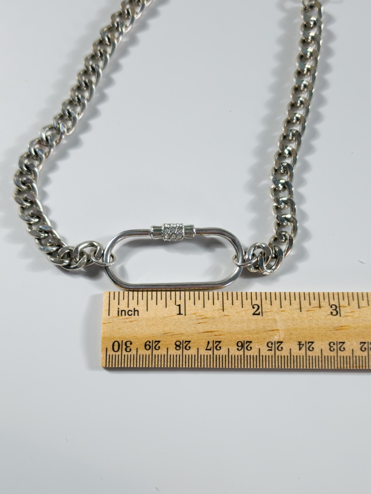 Chunky Silver Tone Curb Chain Necklace Carabiner Lock & Toggle Bracelet Set