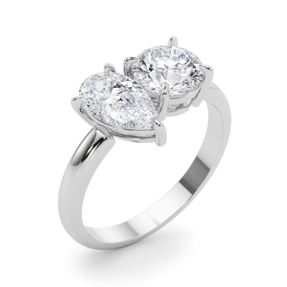 Forever Us 2 Stone Solitaire Ring VS F 2.00Ct Pear Round Lab Grown Diamond Gold