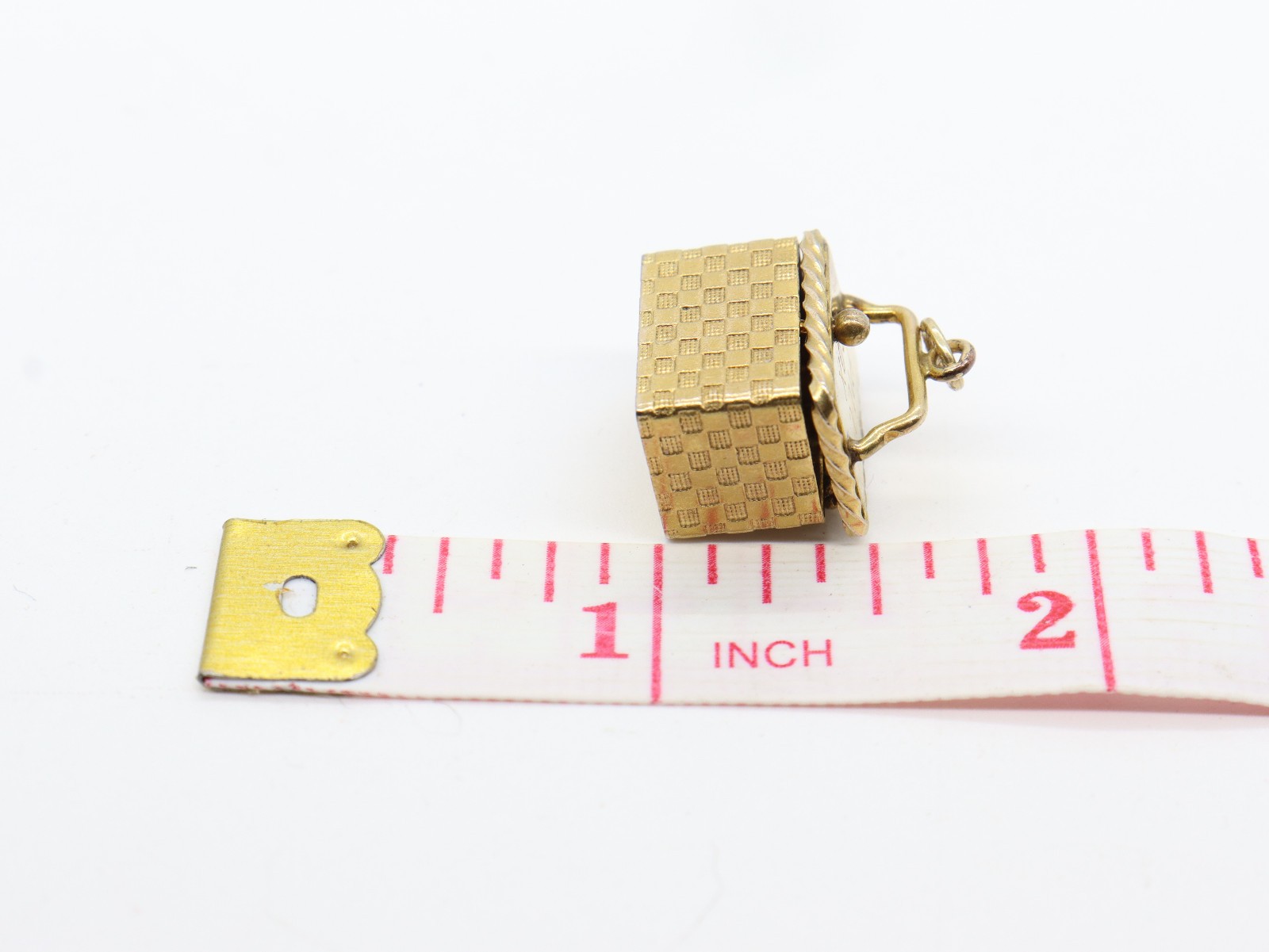 Vintage Yellow Tone Gold Wash Basket Pill Box Charm