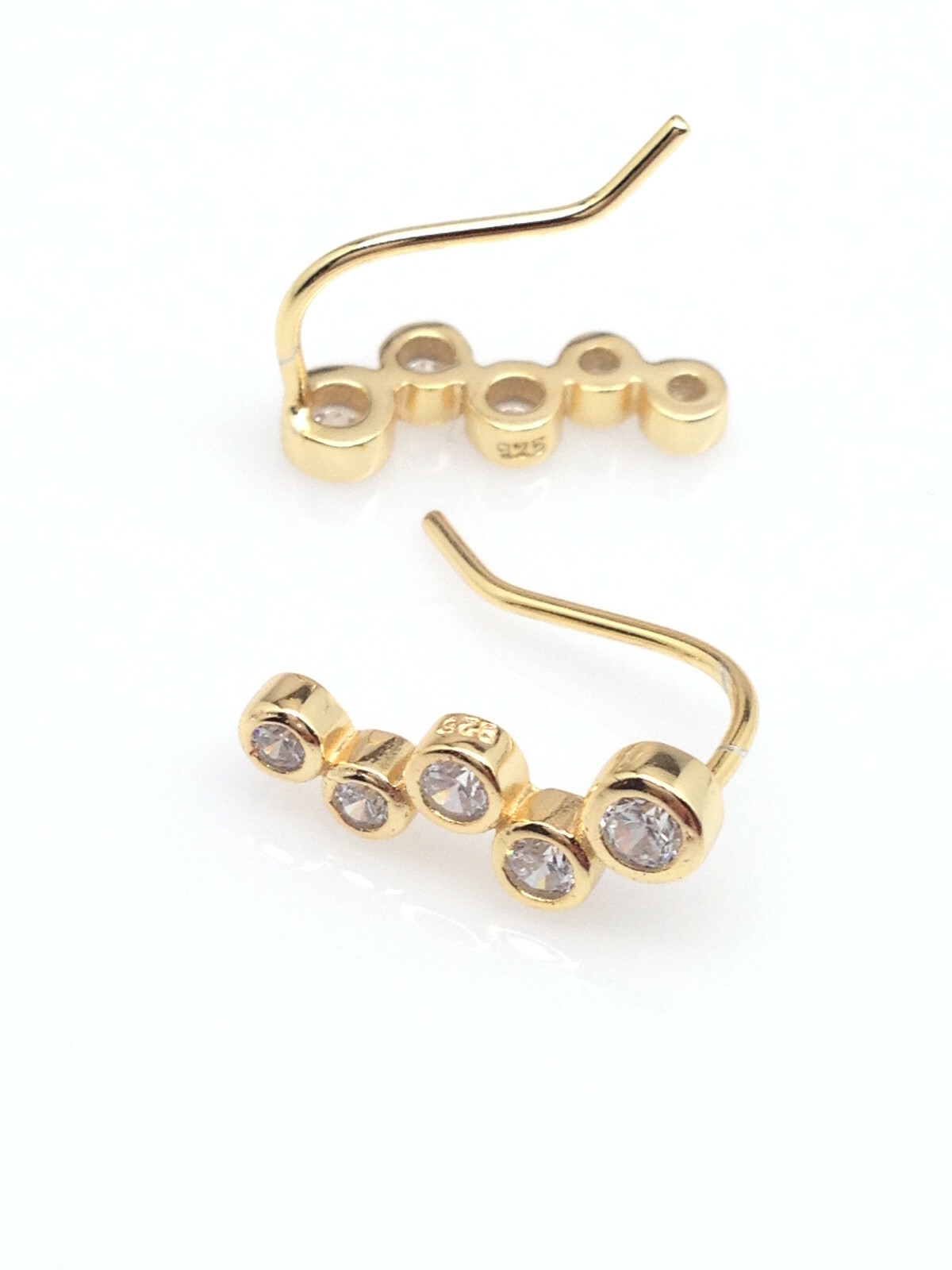 925 Sterling Silver Bezel Cz Bar Ear Vine Climber Earrings 13x5mm (0.51″)