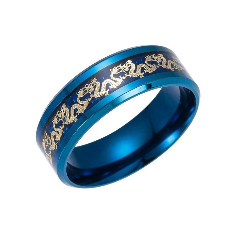 5 Colors 8MM Men Women Black Blue Red Silver Stainless Steel Dragon Band Ring