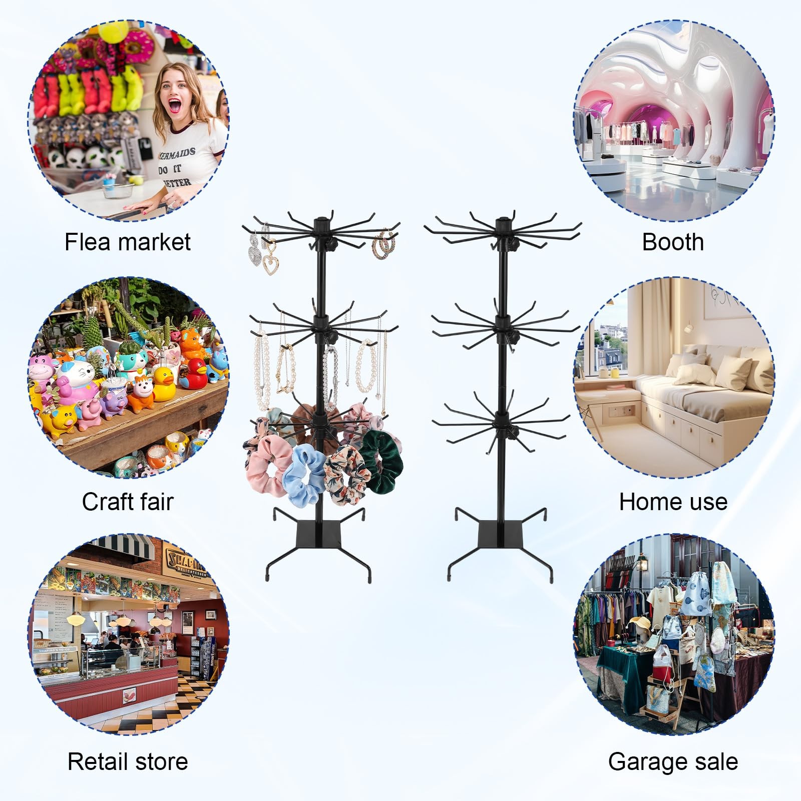 QFGasre 2 Pcs Rotating Jewelry Display Stand, Black Metal Display Rack with H…